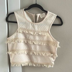 Cropped cream fringe shirt